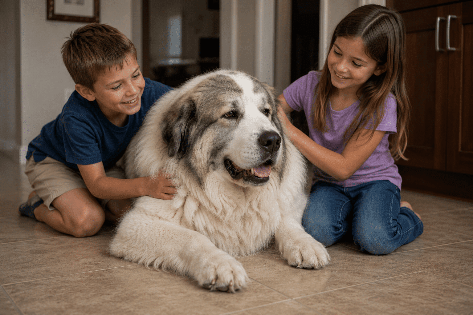 Pyrenean Mastiff: Powerful and Majestic 2 Pyrenean Mastiff with kids
