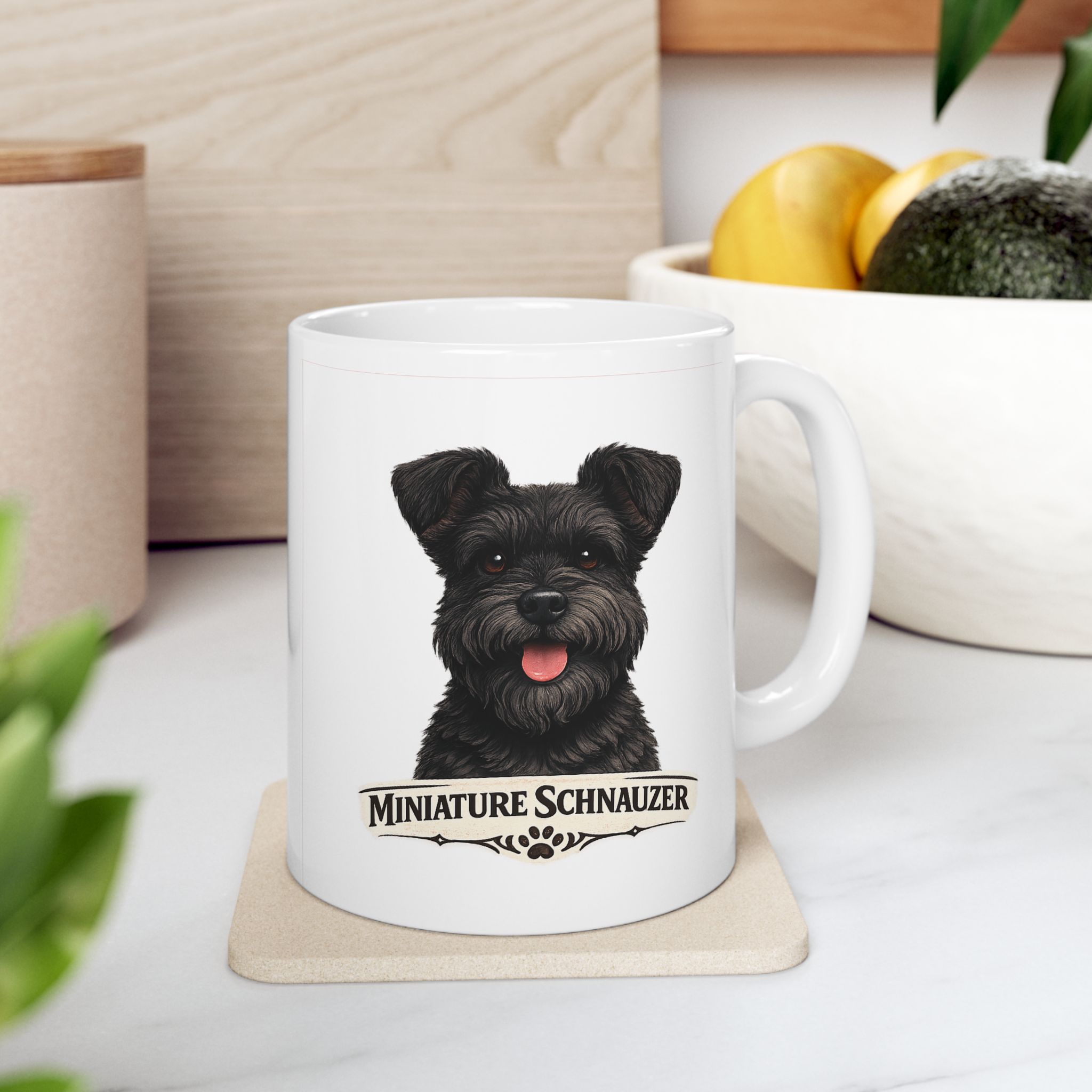 Miniature Schnauzer Black Uncropped Ears Dog Mug (11oz/15oz) - Image 2